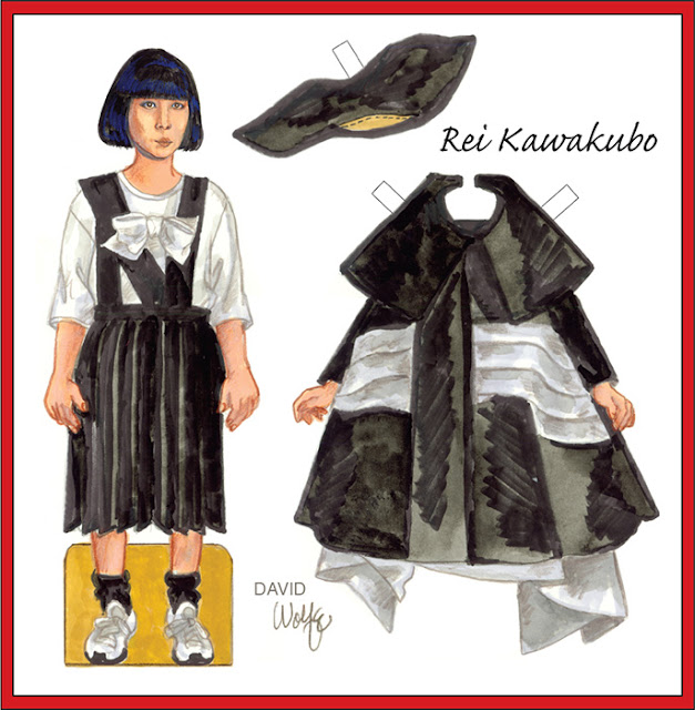 Paper doll of designer Rei Kawakubo by David Wolfe