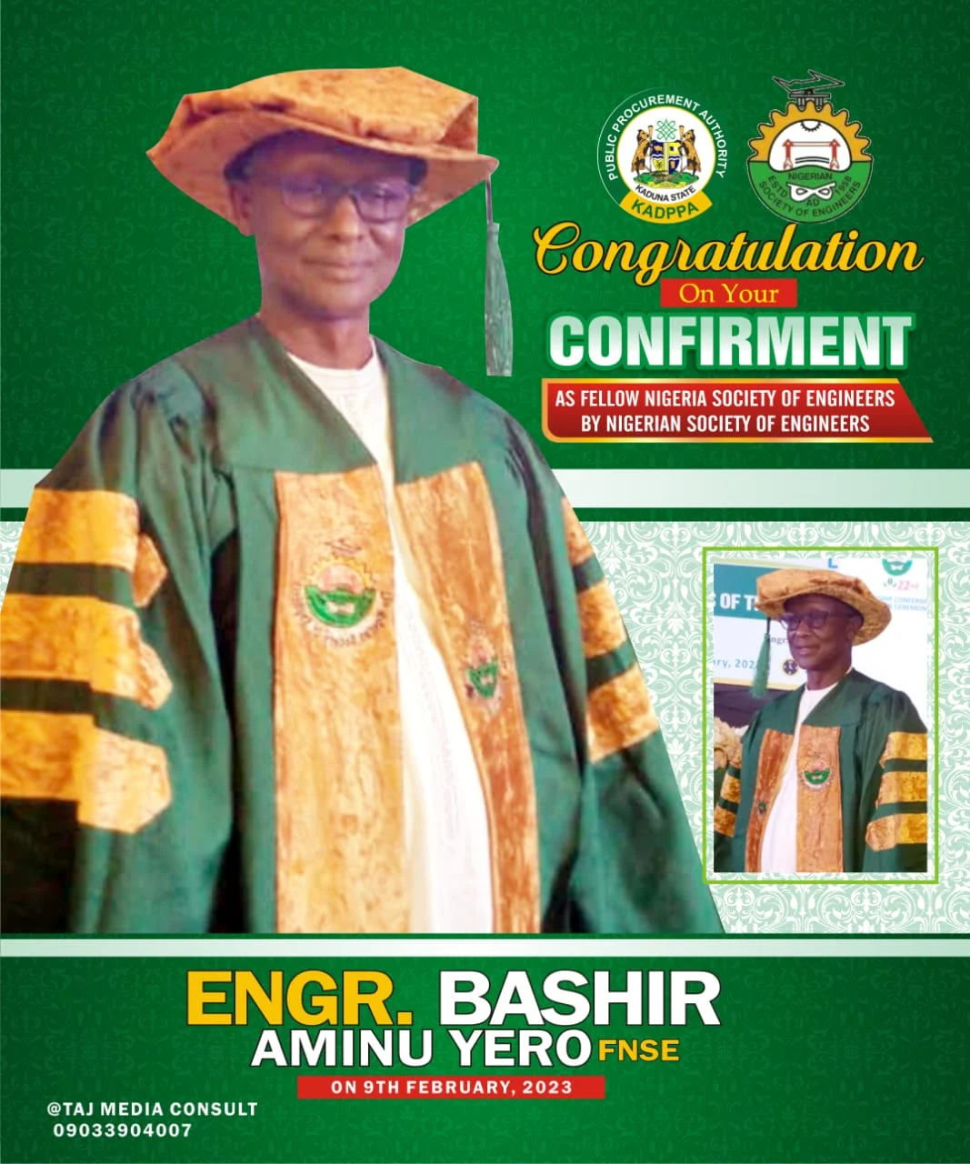 Secretar NASS, Engr, Bashir Aminu Yero  bags FNSE Award