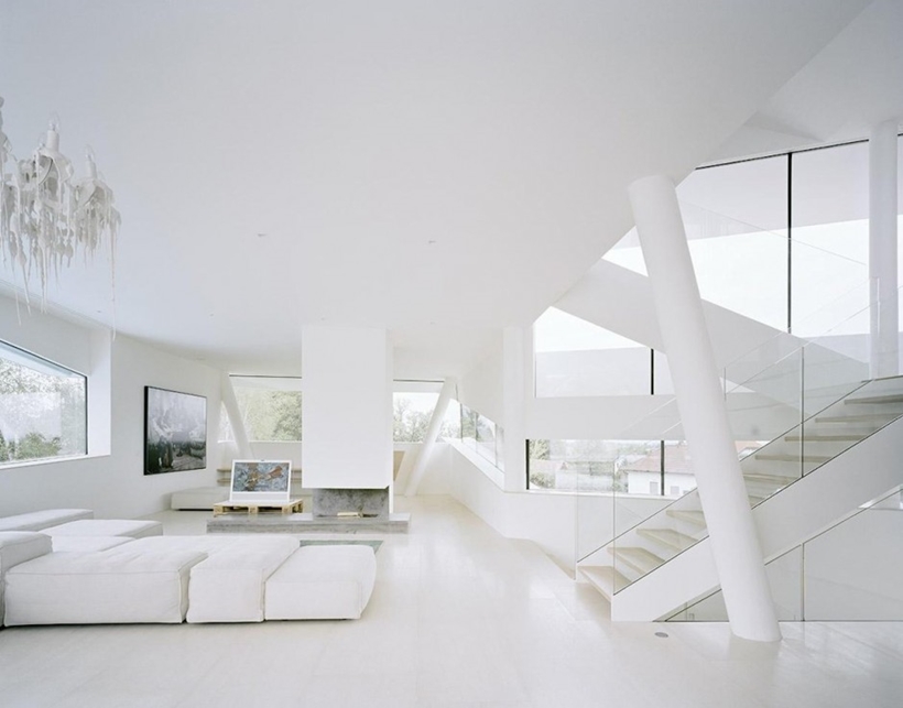 White interiors of Villa Freundorf by Project A01 Architects