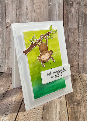 Little monkey stampin up watercolour wash background card