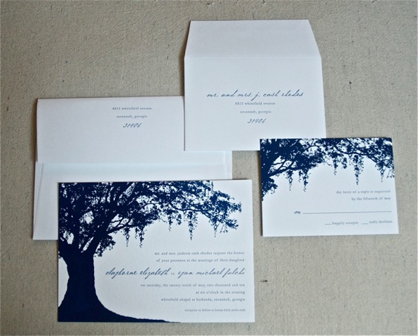 spanish mossthemed wedding invitations letterpress savannah 