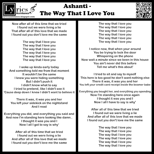 Ashanti - The Way That I Love You Lyrics | lyricsassistance.blogspot.com