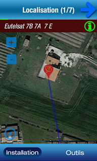 localisation satellite depuis la parabole et fléchage direction parabole à prendre