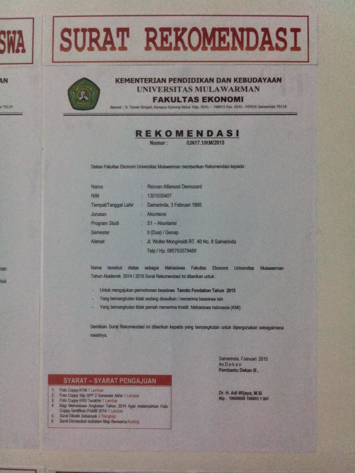 Contoh Surat Penting Bem Feb Unmul