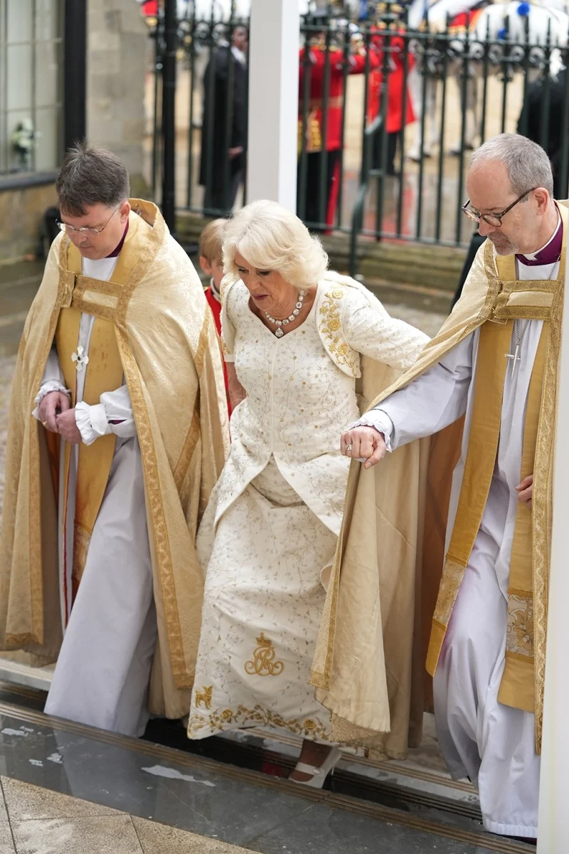 Queen Camilla arrives ahead of the Coronation of King Charles III and herself on May 6