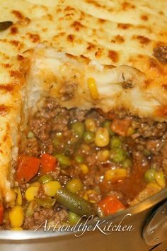 This ultimate comfort food recipe has a rich tasty gravy, ground beef, veggies topped with fluffy mashed potatoes.