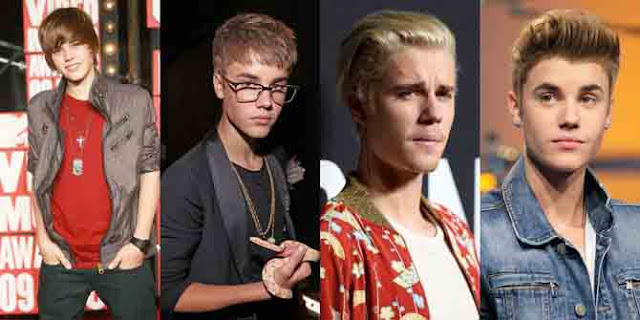 Evolution of the appearance of Justin Bieber from adorable to being a macho guy