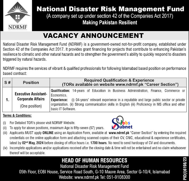 National Disaster Risk Management Fund executive assistant Post 2024