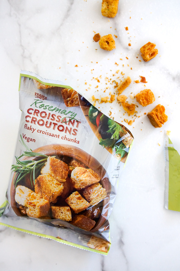 Trader Joe's Rosemary Croissant Croutons spilling out of bag