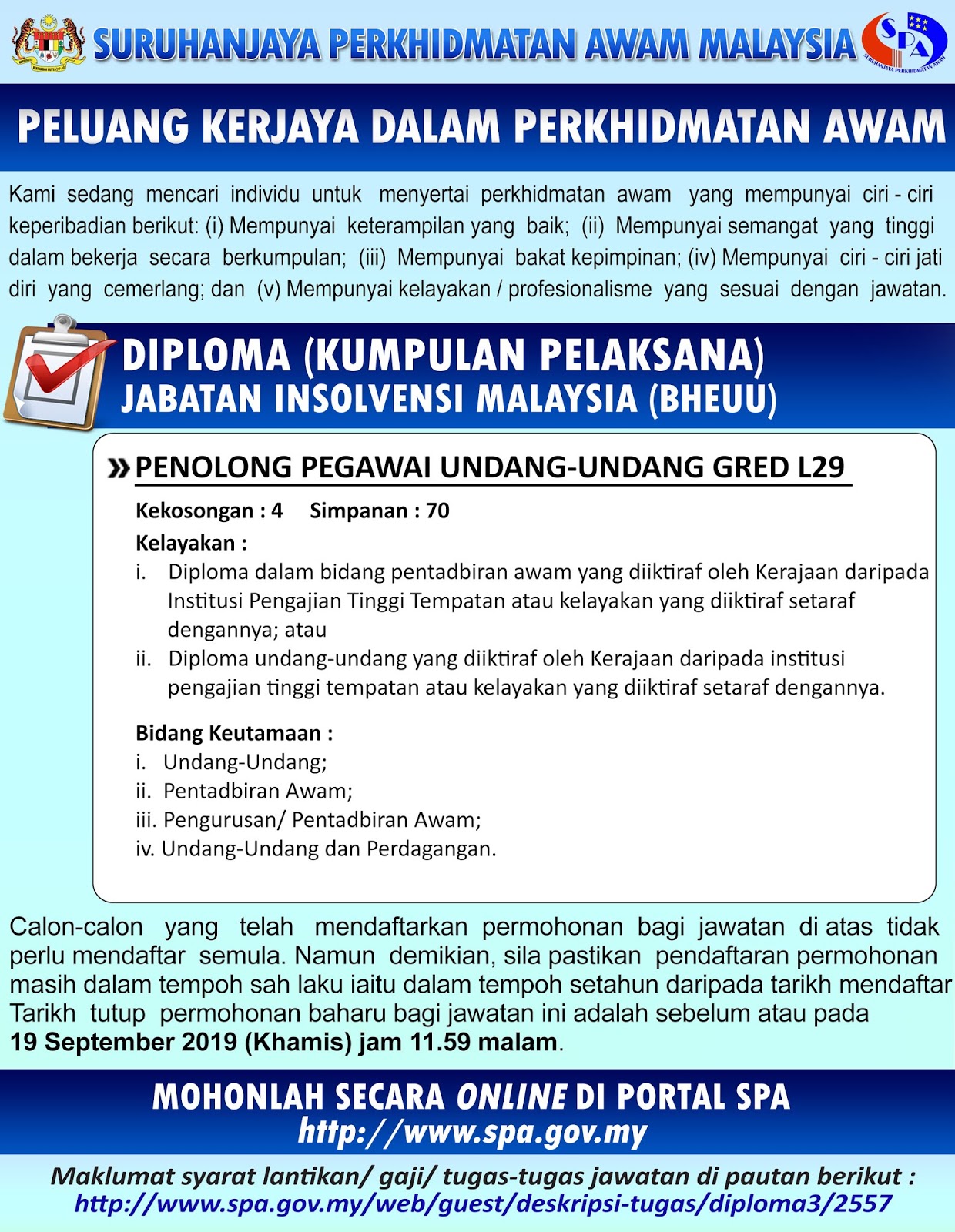 Jawatan Kosong Jabatan Insolvensi Malaysia 2019 - SUMBER 