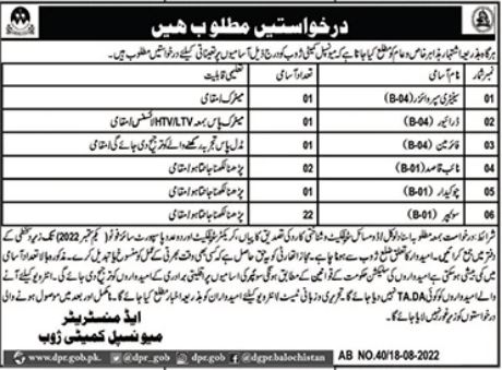 Positions Available at Municipal Committee Zhob