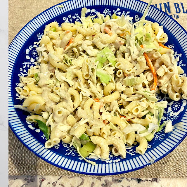 coleslaw macaroni salad, oil-free, vegan