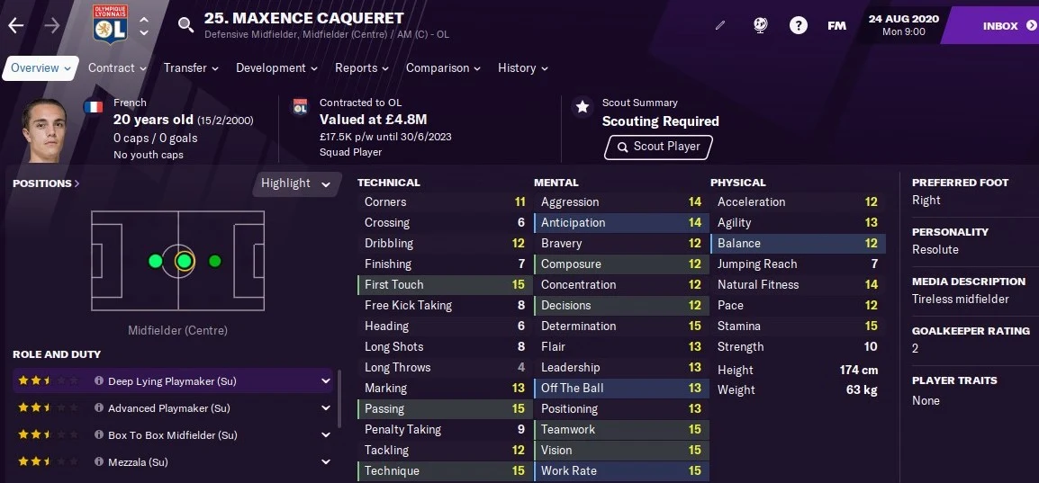 Maxence Caqueret Football Manager 2021 FM21