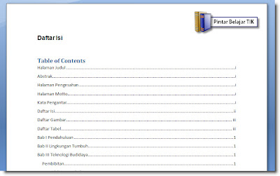 Hasil Daftar isi Otomatis