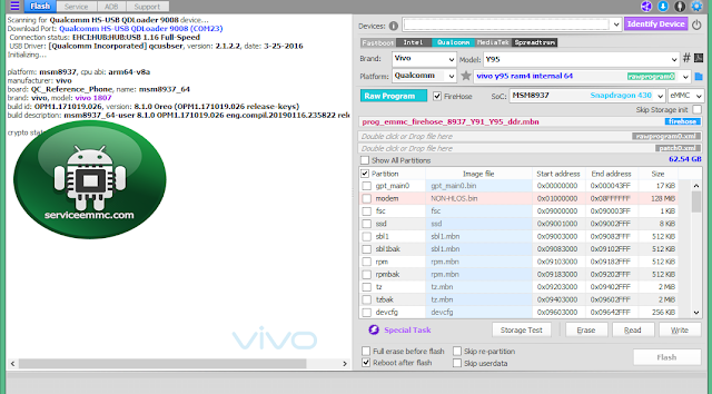 Log Info Konfigurasi ic eMMC/eMCP Vivo Y95 RAM4/64GB