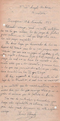 Carta del Dr. Luis Mundi a Ángel Ribera en 1957