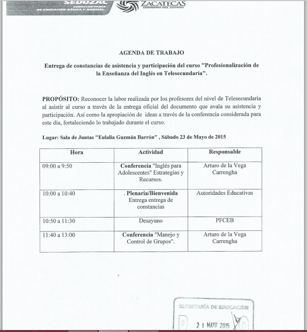 Telesecundaria Zona Escolar 03 Agenda De Trabajo