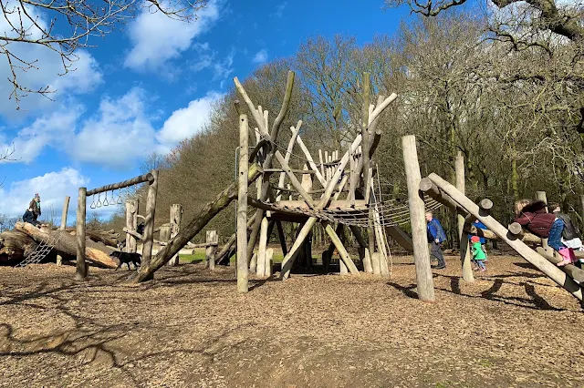 Older children's play area at Weald Country Park is a big wooden play structure with slide