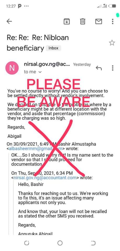 Beware of this suspicious emails or spam text messages - Nirsal Microfinance Bank