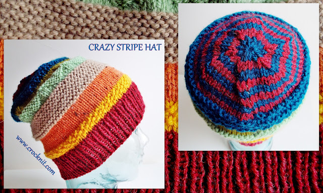 how to knit, free knit patterns, slouchy hats, crazy stripe hats,