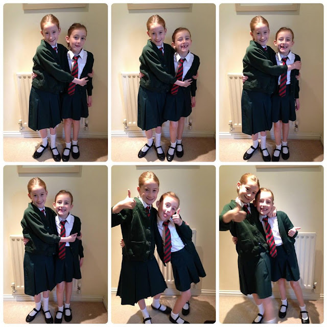 Stephs Two Girls posing for a back to school photo six years ago