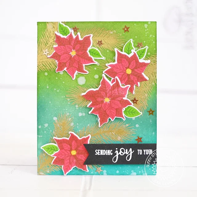 Sunny Studio Stamps: Petite Poinsettias Tree Branch Background Card by Lexa Levana