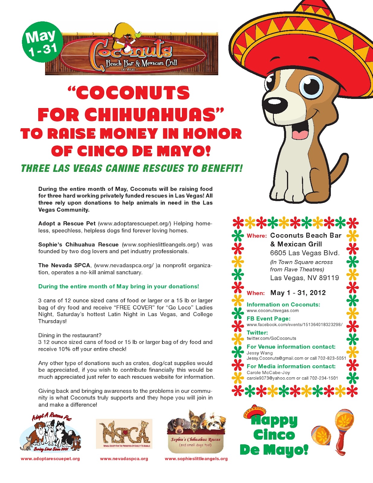 GOCOCONUTS FOR CHIHUAHUAS TO RAISE MONEY IN HONOR OF CINCO DE MAYO