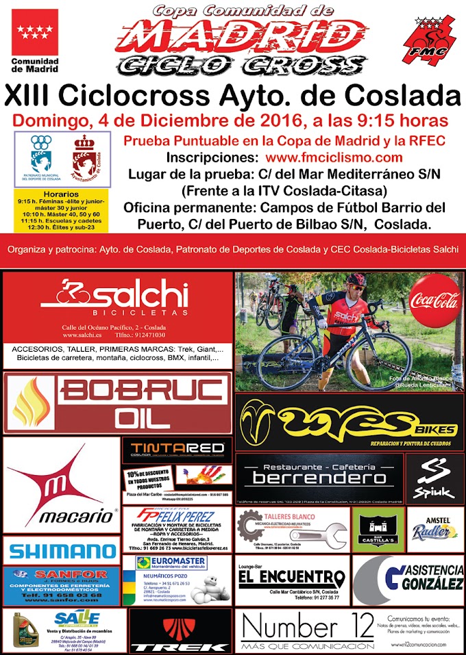 El XIII Ciclocross de Coslada se disputa el 4 de diciembre sobre un nuevo circuito