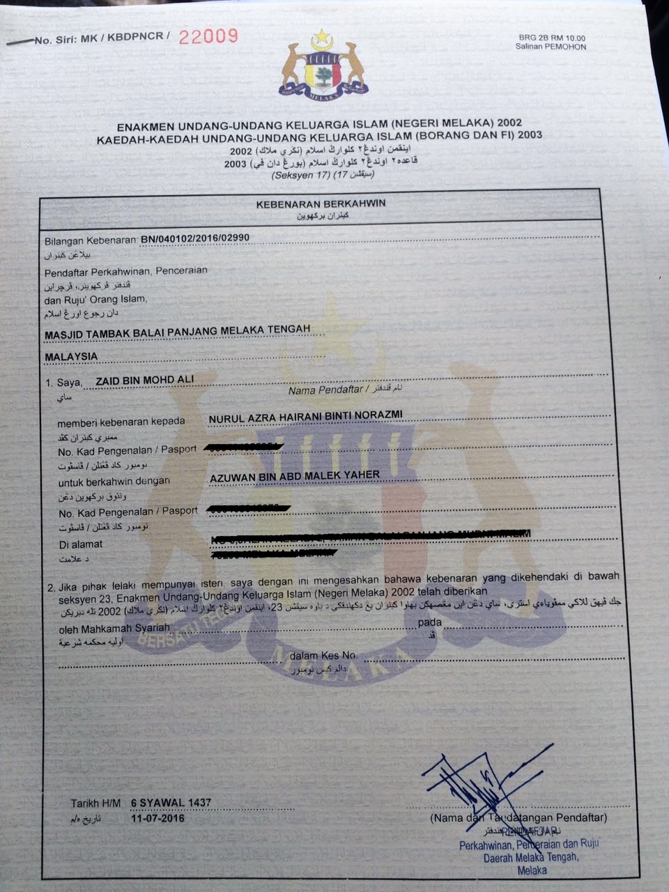 Surat Kebenaran Berkahwin Lelaki