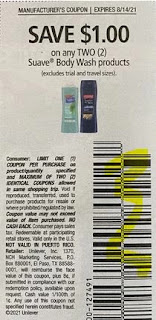 $1.00/2 Suave Body Wash Coupon from "USS" insert week of 8/1/21.