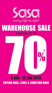 Sasa Warehouse Sale with Savings up to 70% at Sutera Mall Johor Bahru (9 January - 13 January 2019)