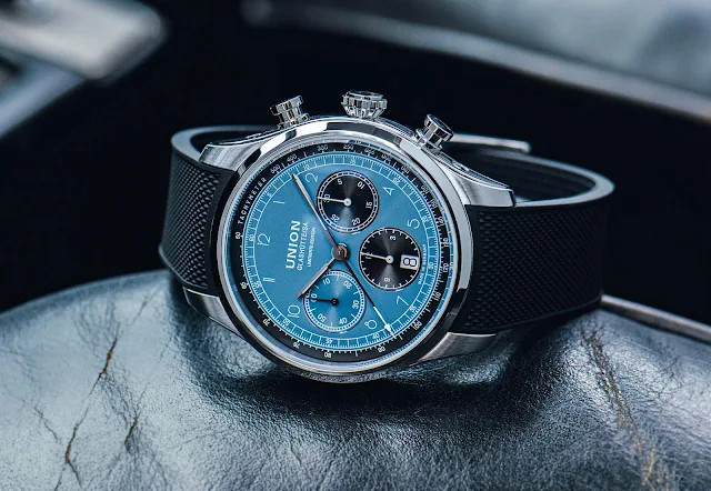 Union Glashütte Belisar Chronograph Speedster with electric blue dial