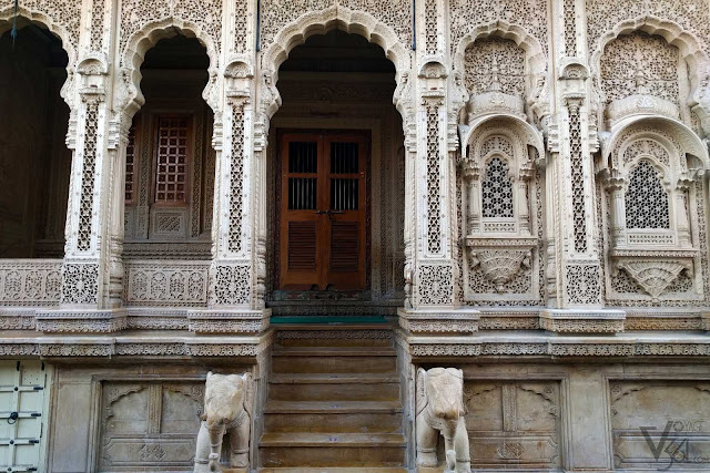 Traditionally crafted house facade in Jaisalmer