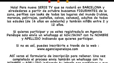 CASTING CALL ESPAÑA: Se busca para SERIE DE TV - FIGURANTES de la zona de BARCELONA todos los LOOKS y EDADES