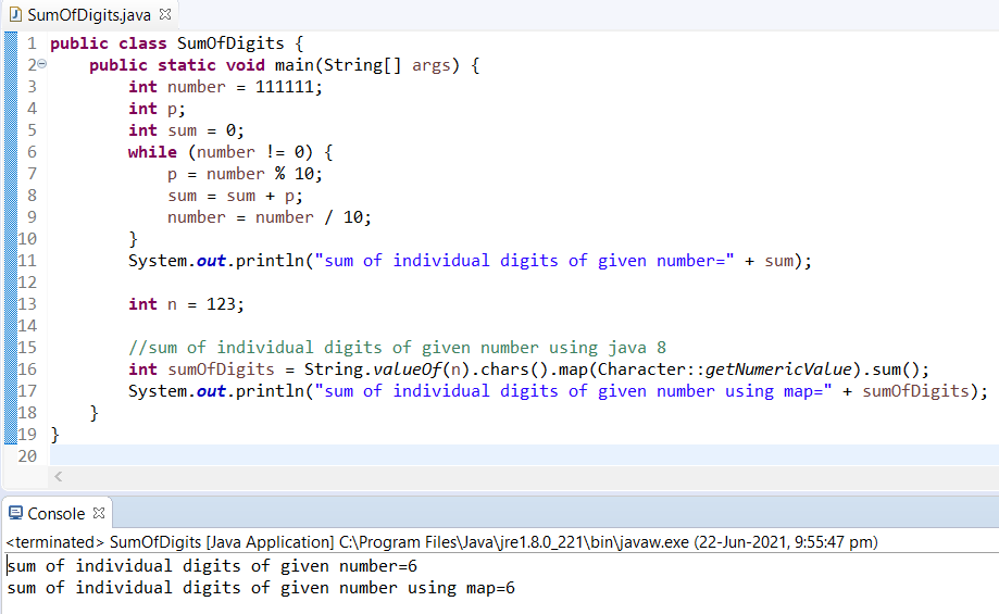 Sum of individual digits of a number