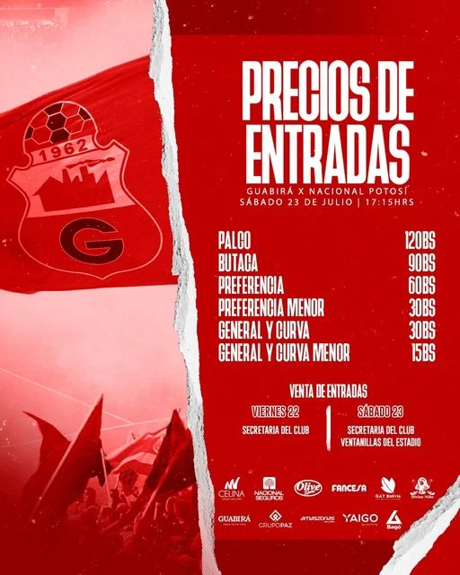 Venta de Entradas Guabira vs Nacional Potosi