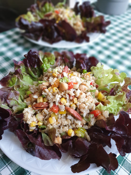 Brown Rice Salad with Chickpeas and Nuts