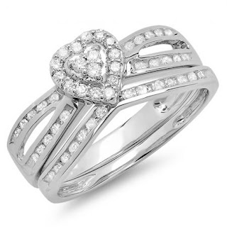 0.45 Carat (Ctw) 10k White Gold Round Diamond Ladies Split Shank Heart Shaped Bridal Engagement Ring Matching Band Set 1/2 CT