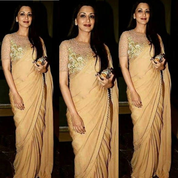 Sonali Bendre Looked Breathtaking in Designer Light Brown Saree