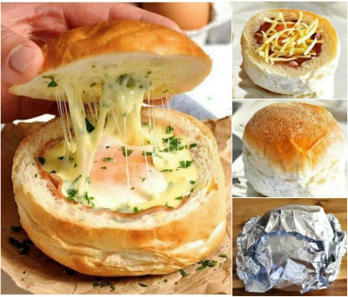 🥩Ei-Schinken-Brötchen: Brötchen aufschneiden und aushöhlen, Schinken, Ei und Käse rein und ab in den Ofen!🥚