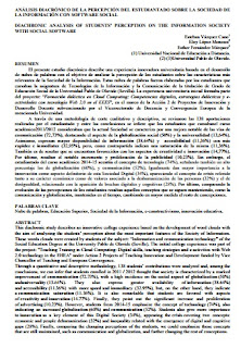  Análisis diacrónico de la percepción del estudiantado sobre la Sociedad de la Información con software social. 