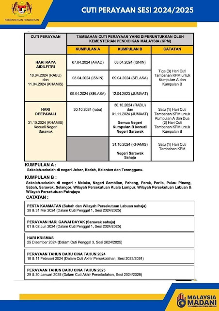 Info semasa, kalender cuti sekolah 2024/2025, takwin persekolahan tahun 2024/2025