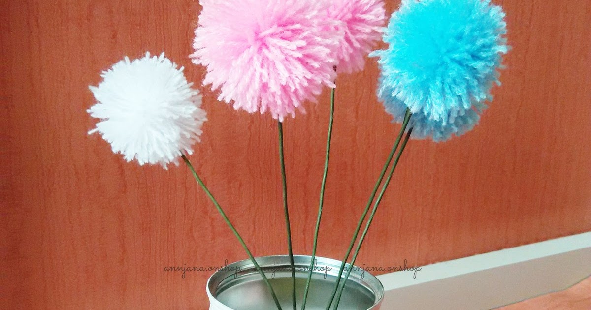 Craft Prakarya DIY Membuat  Bunga  dari  Benang  Wol  Pom 