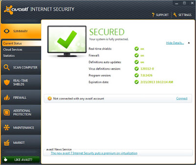 Screen Shot Of Avast! Internet Security Version 7.0 Full Version Mediafire Download Link