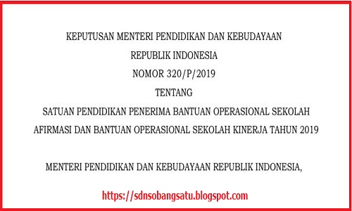 DAFTAR SEKOLAH PENERIMA BOS AFIRMASI DAN BOS KINERJA TAHUN 2019 - SDN