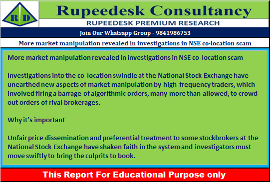 More market manipulation revealed in investigations in NSE co-location scam - Rupeedesk Reports - 28.06.2022