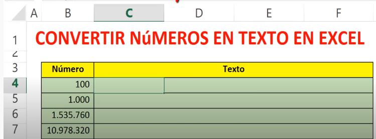 como convertir un numero en texto en excel