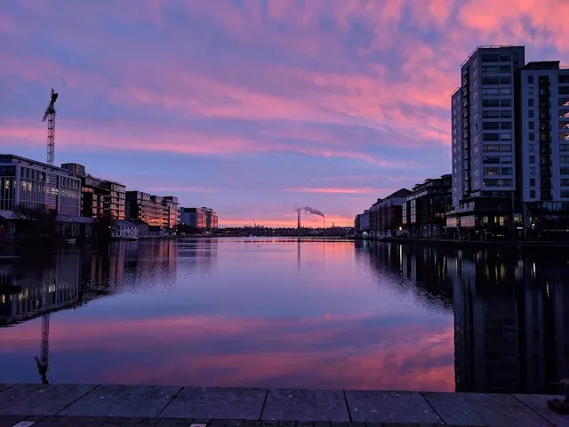Sunrise over Grand Canal Dock in Dublin in January