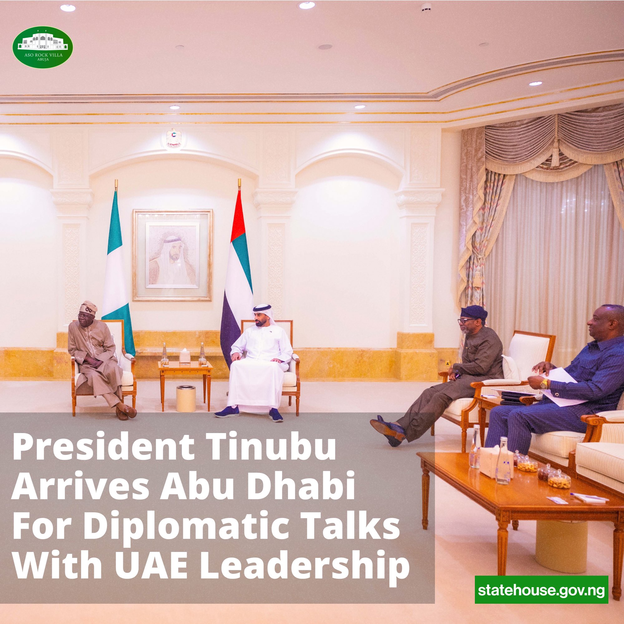 President Asiwaju Bola Ahmed Tinubu arrives in Abu Dhabi for diplomatic talks with the leadership of UAE