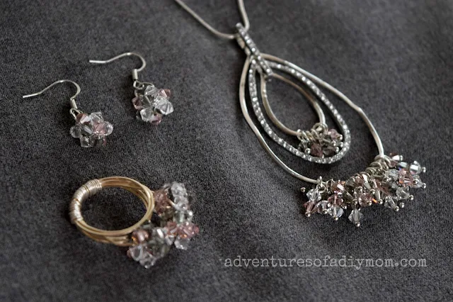 Necklace, ring and earrings with Swarovski crystals